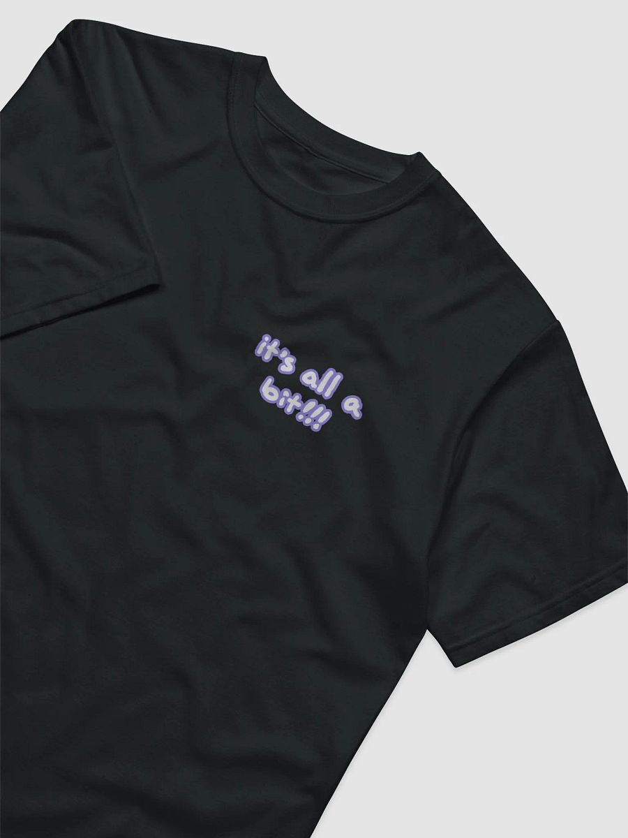 “It’s all a bit!!!” (sm. lined design, #9081ED) unisex eco tee product image (1)