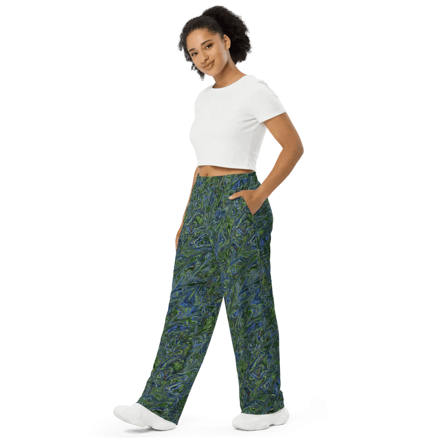 Green Blue Liquid Abstract Wideleg Pants product image (4)