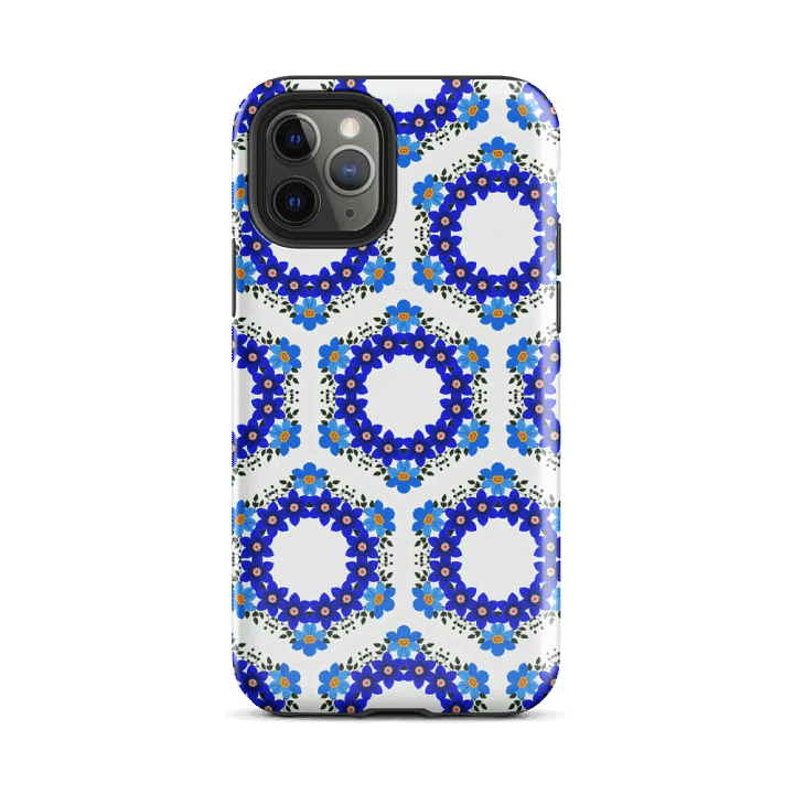 Tough Phone Case for iPhone® - Geometric Blue and Yellow Hex Ring Pattern product image (2)
