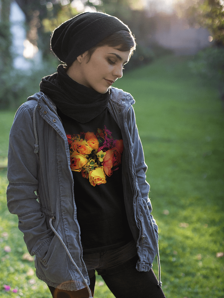 Abstract Pink and Yellow Rose Bouquet Ladies Cotton T Shirt product image (1)
