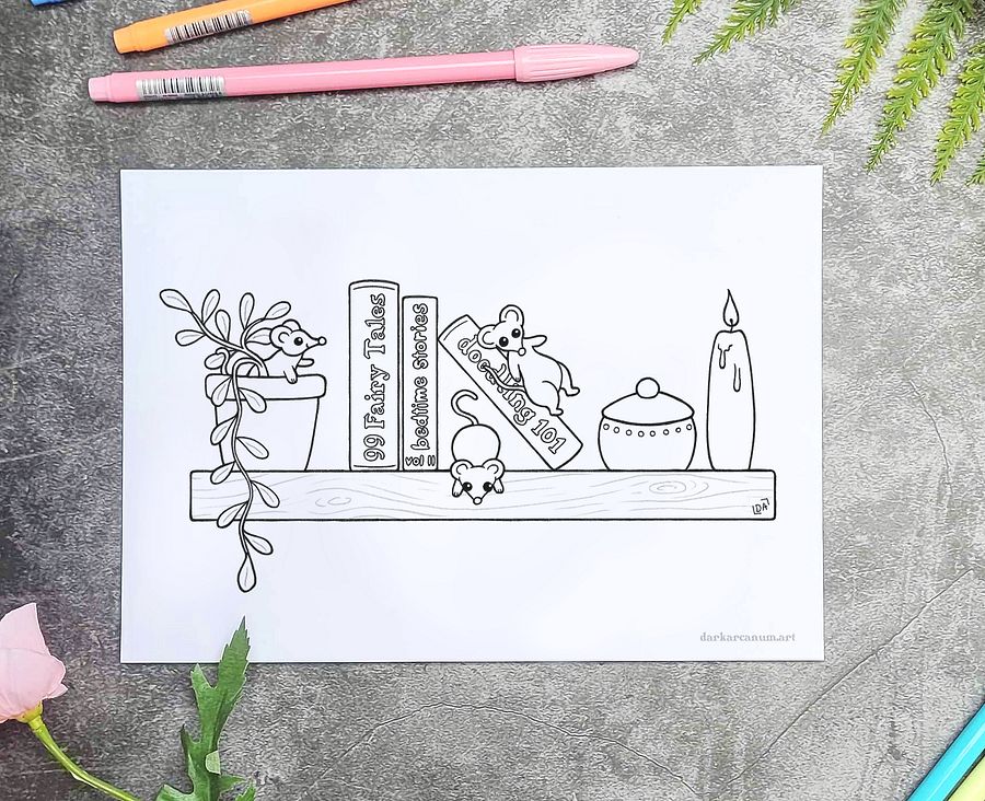 Colouring Page - Bookshelf Mice product image (1)