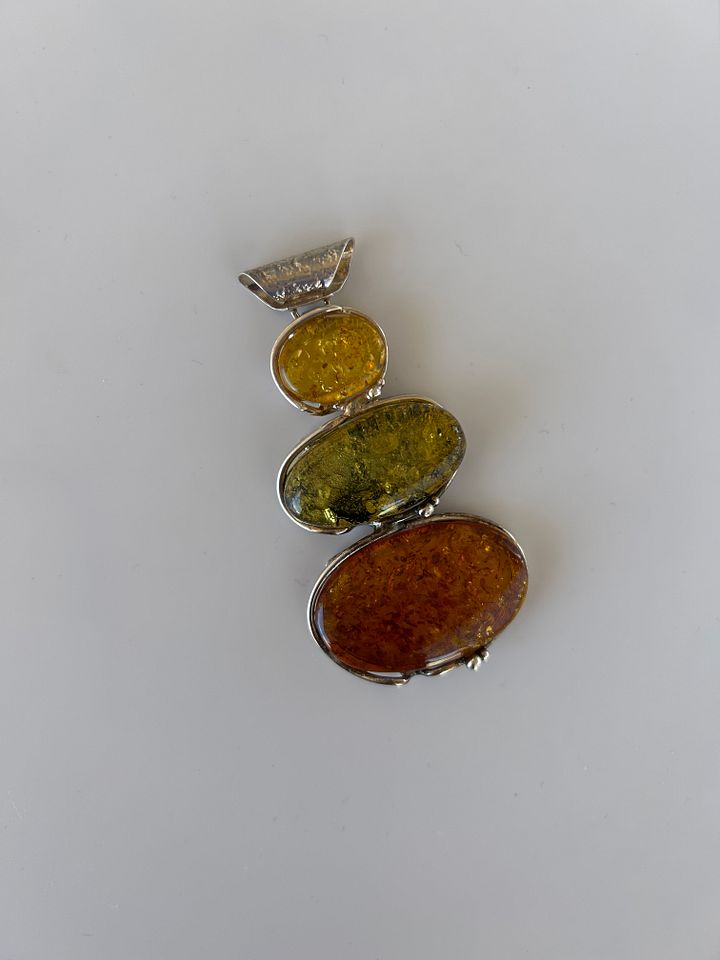 Baltic Green Yellow Amber 925 Sterling Silver Pendant product image (2)