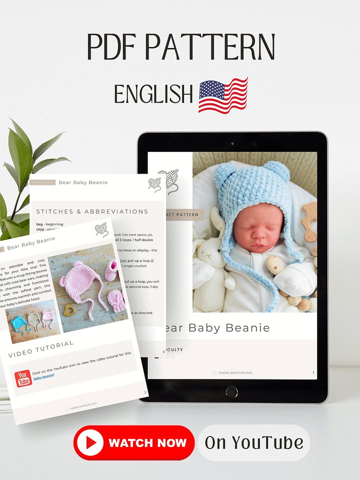 Crochet Pattern: Baby Hat (with Bear Ears) product image (2)