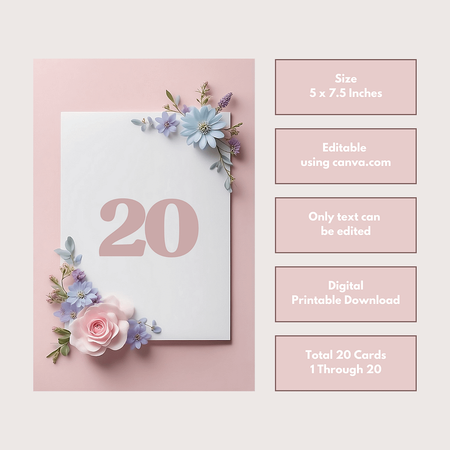 Floral Table Number Card - Dizynai (DTN-12) product image (3)