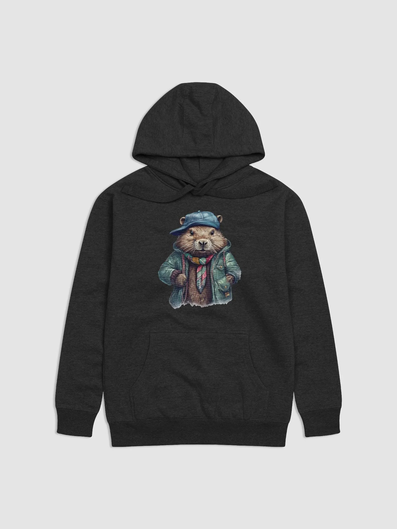 Beaver wearing a jacket cap and a scarf Hoodie product image (1)