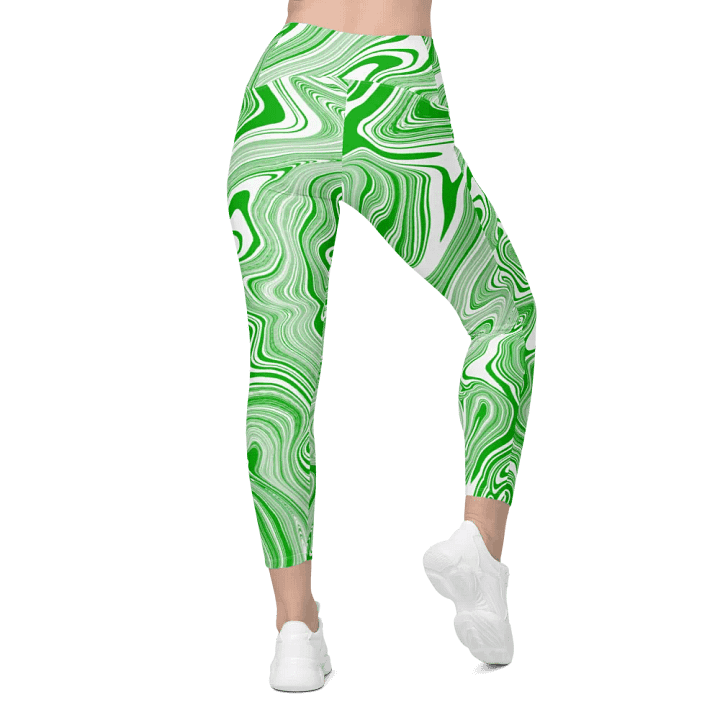 Leggings with Pockets - Green and White Liquid Swirls product image (2)