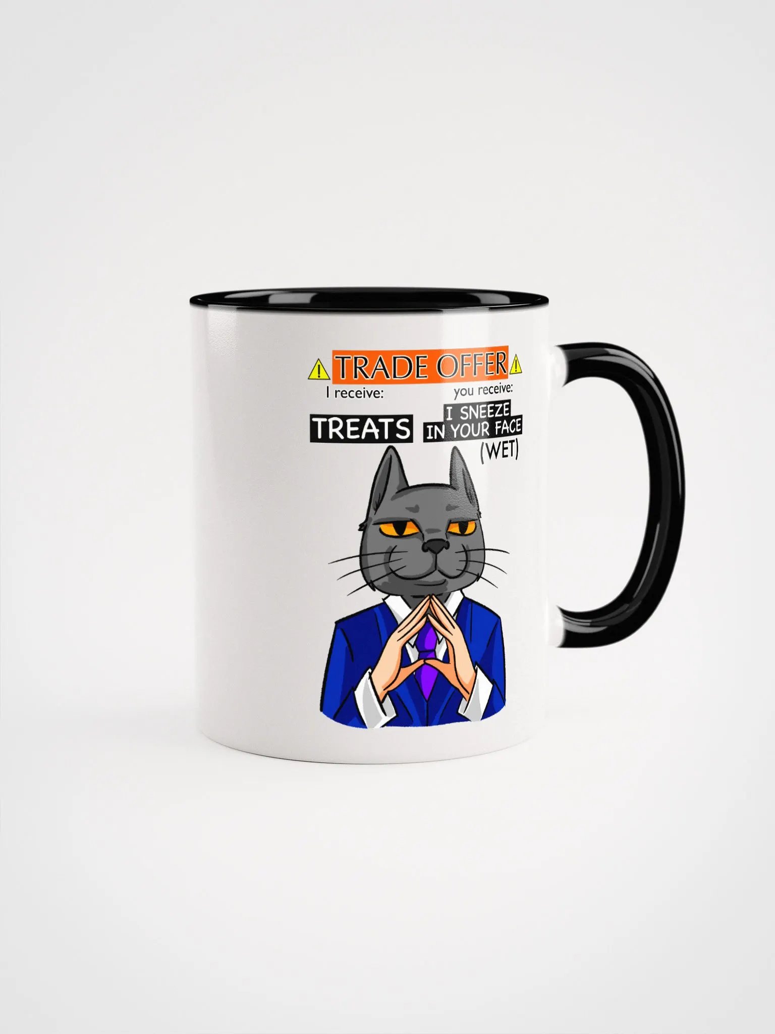 Trade Offer Human-Cat Meme Mug Multicolored Rim product image (1)