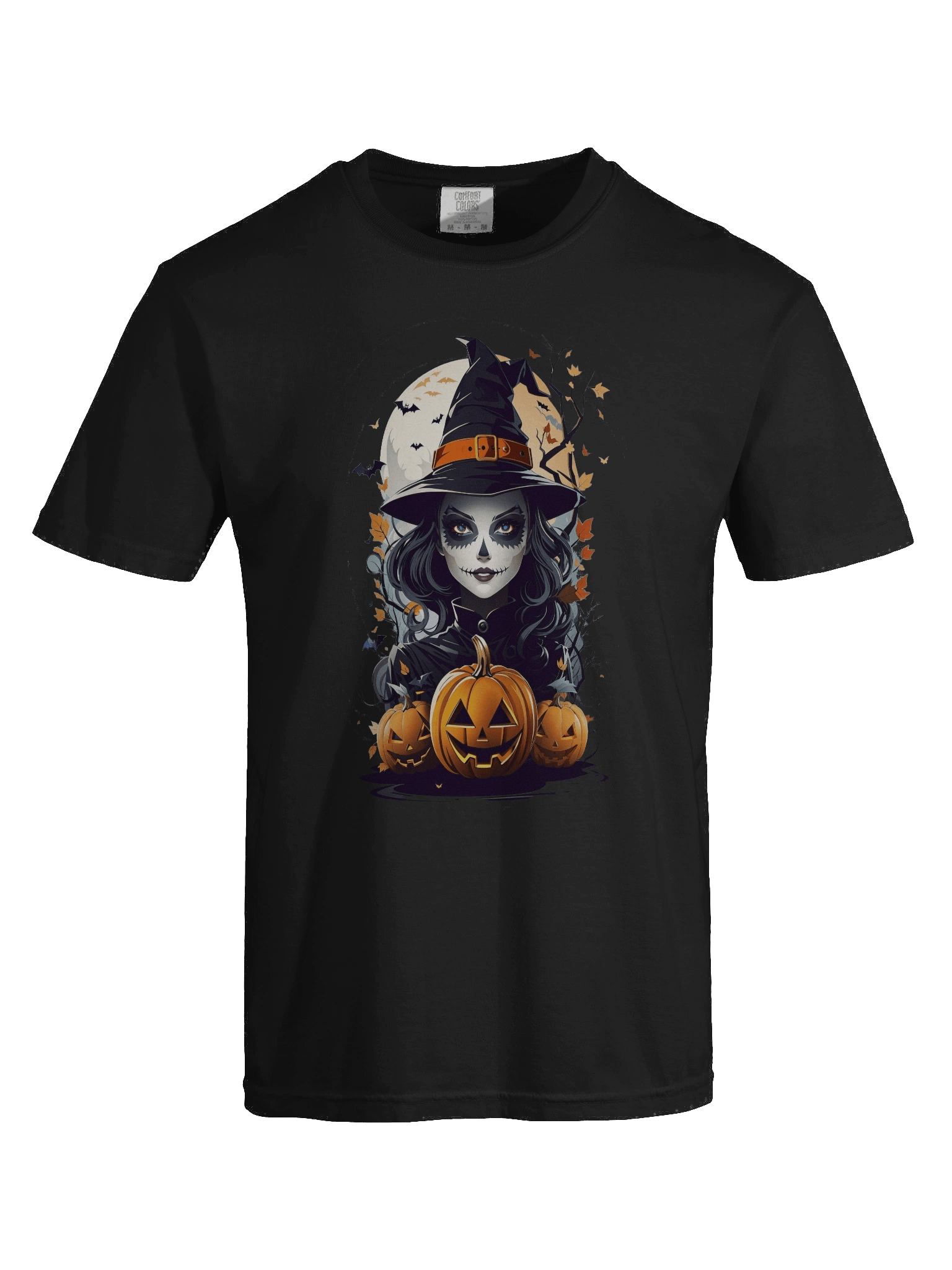 Witch and Pumpkins T-Shirt – Spooky Halloween Witch Tee, Gothic Jack-o’-Lantern Shirt product image (61)