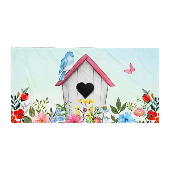 Bluebird, Birdhouse & flowers Towel product image (2)
