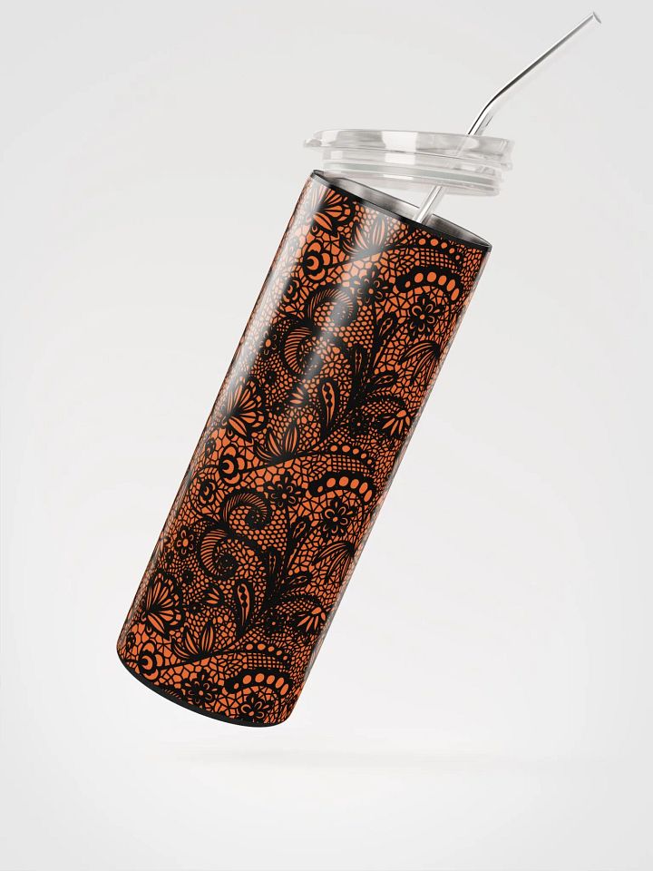 Vibrant Lace-Inspired Stainless Steel Tumbler | Orange & Black Design product image (2)
