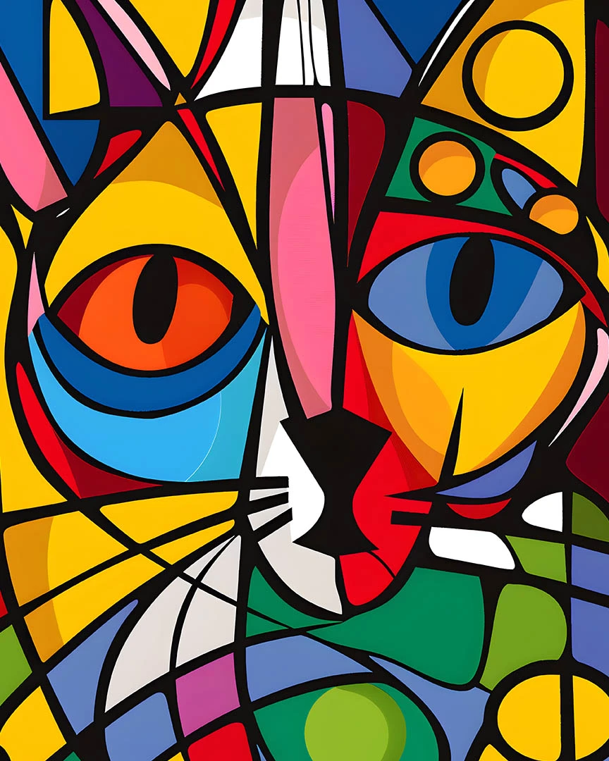 Kaleidoscopic Vision: Colorful Geometric Abstract Cat Matte Poster product image (1)
