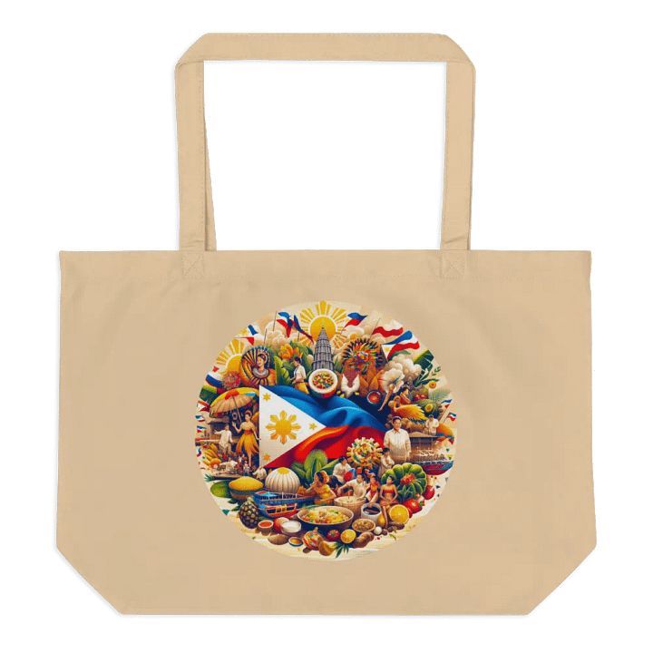 FILIPINO HERITAGE MARKET TOTE: VIBRANT CULTURAL MOSAIC BAG VERSATILE USE (DOUBLE-SIDED), ORGANIC CREAM WIDE TOTE BAG product image (2)