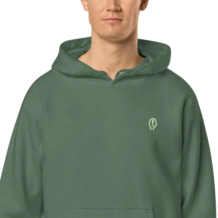 EXCLAIMING MENTALLY (sm. light green bubble design) embroidered pigment hoodie product image (2)