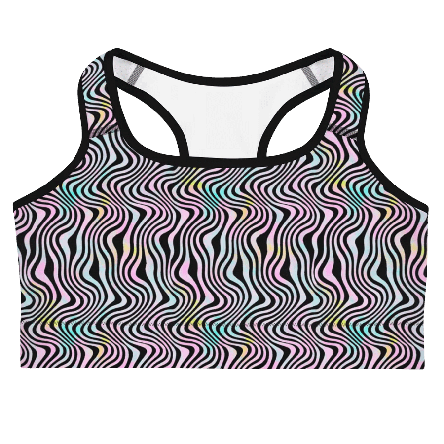 Comfortable sports bra in wavy pink black and turquoise design product image (3)