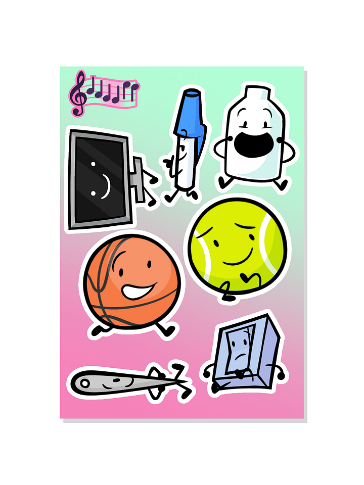 BFDI/TPOT Team BAGGED (Notes) Glossy Sticker Sheet product image (1)