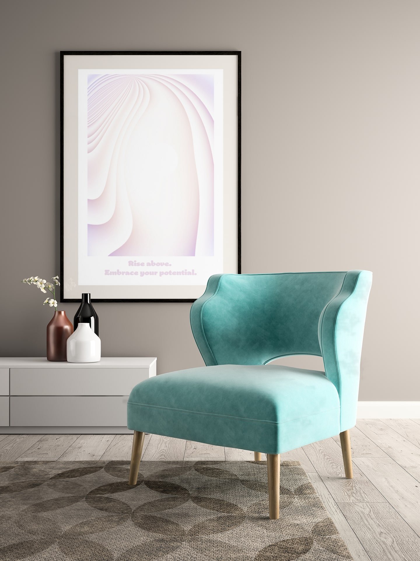 Rise Above Embrace Potential Poster, Inspirational Quote Print, Soft Pastel Wall Art, Modern Office Decor, Motivational Message Artwork product image (4)