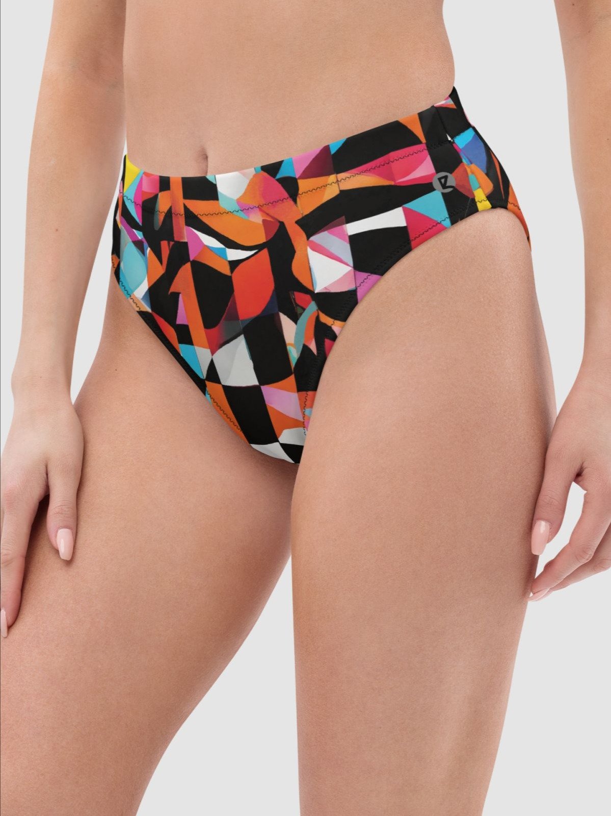 High-Waisted Bikini Bottom "Colorful Modern Abstract Checkered Art Printed" product image (3)