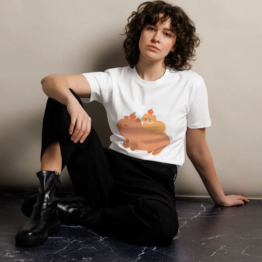 Capybara and Orange Cat Premium Unisex T-Shirt product image (2)