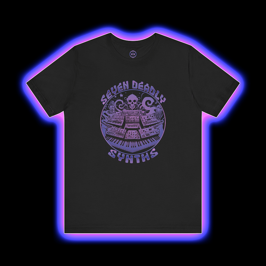 Synthesizer Collector T-Shirt - Seven Deadly Synths (7 Synthesis Techniques) VIOLET PRINT product image (1)