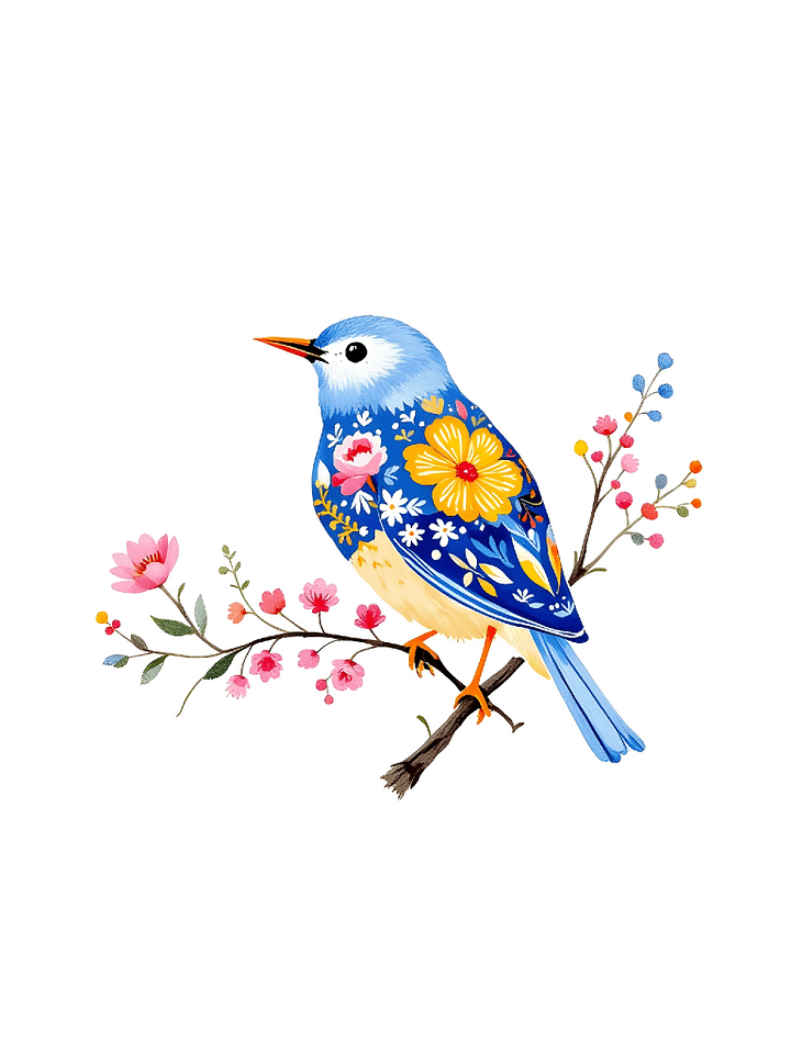 Watercolor Folk Art Bird Clipart, Floral Spring Digital Download, Whimsical Bird Illustrations, Wedding Invitations, Scrapbooking, Card Making product image (1)