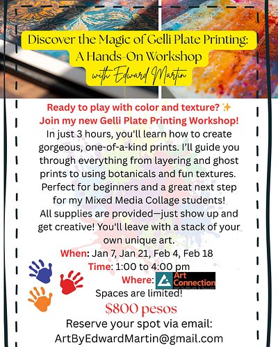 Dive into the vibrant and addictive world of Gelli Plate printing in this hands-on, 3-hour workshop! Whether you're a curious...