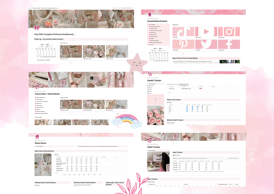 Notion planner, Notion content planning template, Notion weekly planner, Notion daily planner, Meal planner notion, online yearly planner product image (3)