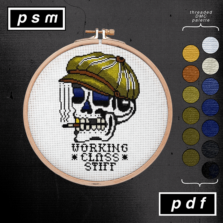 'Working Class Stiff' Skull with Newsboy Cap Pattern product image (1)