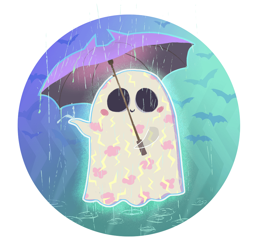 Pastel Little Ghost in the Rain #2 - Greeting Card product image (2)