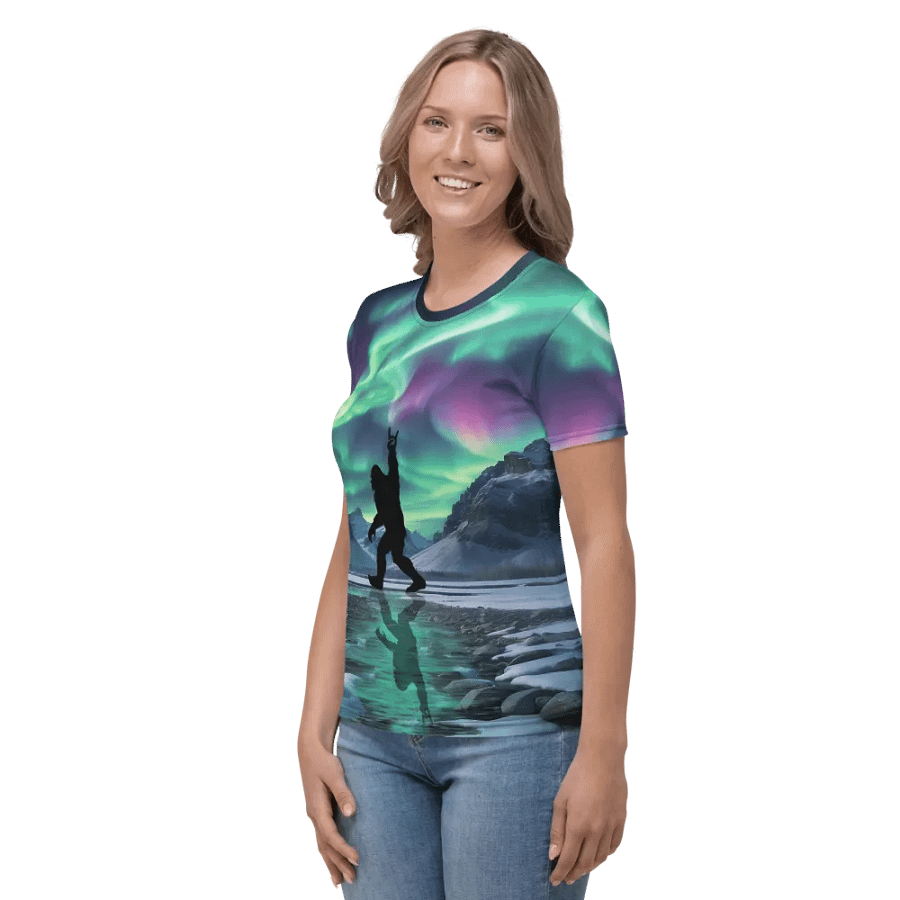 Bigfoot Shaka Sign Northern Lights All Over Print T-shirt product image (3)