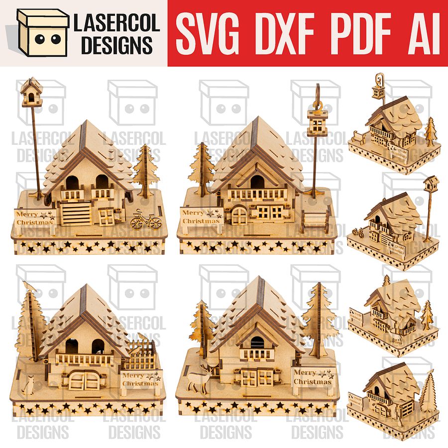 Christmas Houses (4 Styles) - Laser Cut Files product image (1)