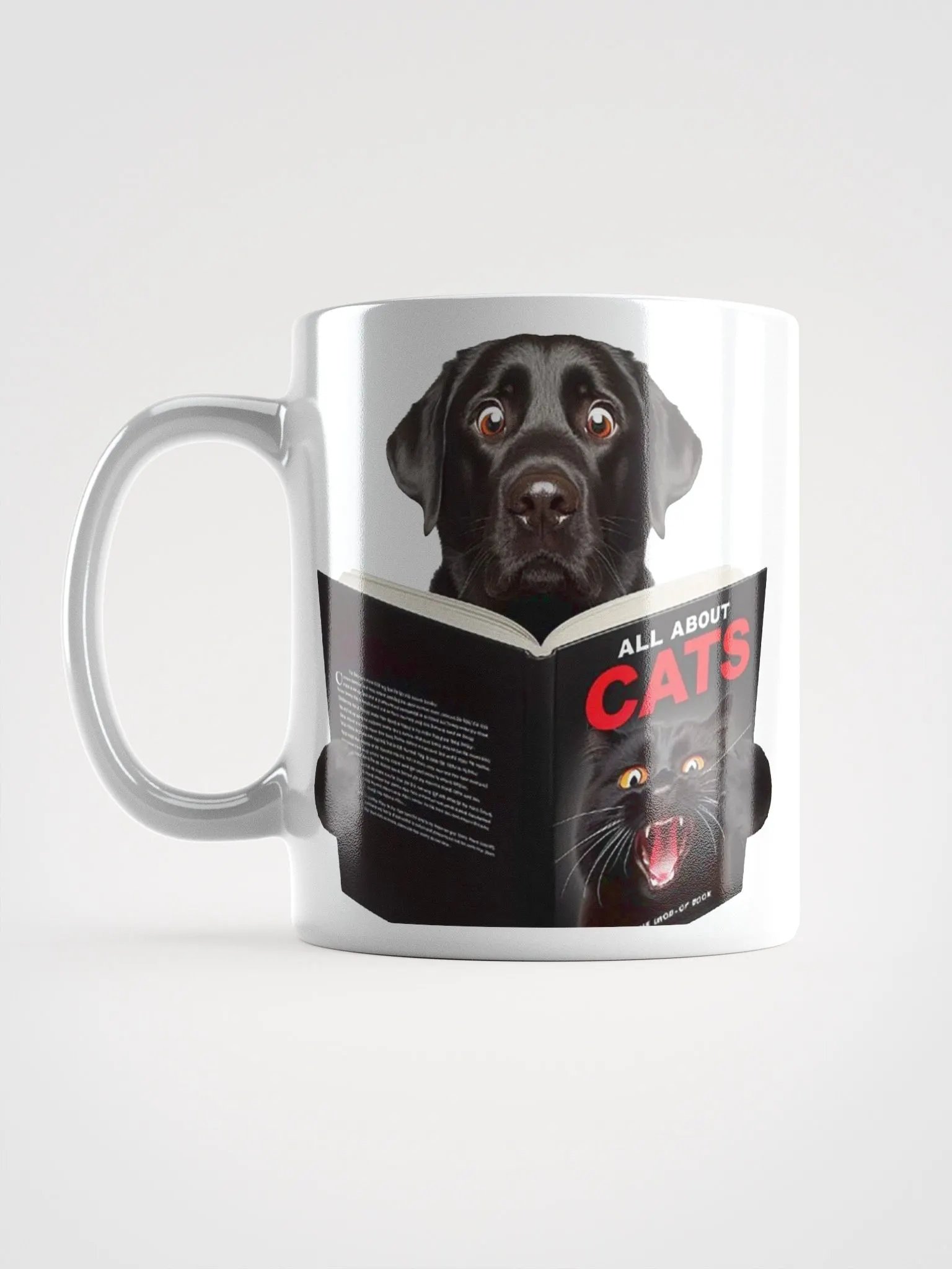 "Worried Labrador Reading a Book About Cats" #Humorous Glossy White Mug product image (6)