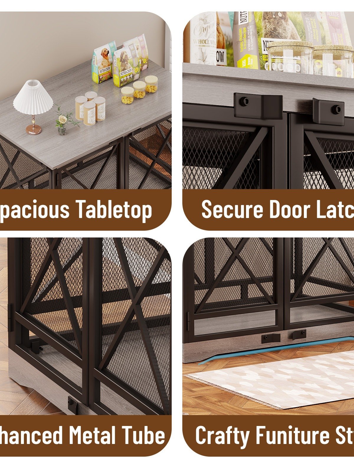 48 inch Extra Large Dog Crate Furniture,Double Door Indoor Kennel,End Side Table Wooden Dog Crates,Anti-Chew Anti-Escape, Gray product image (4)