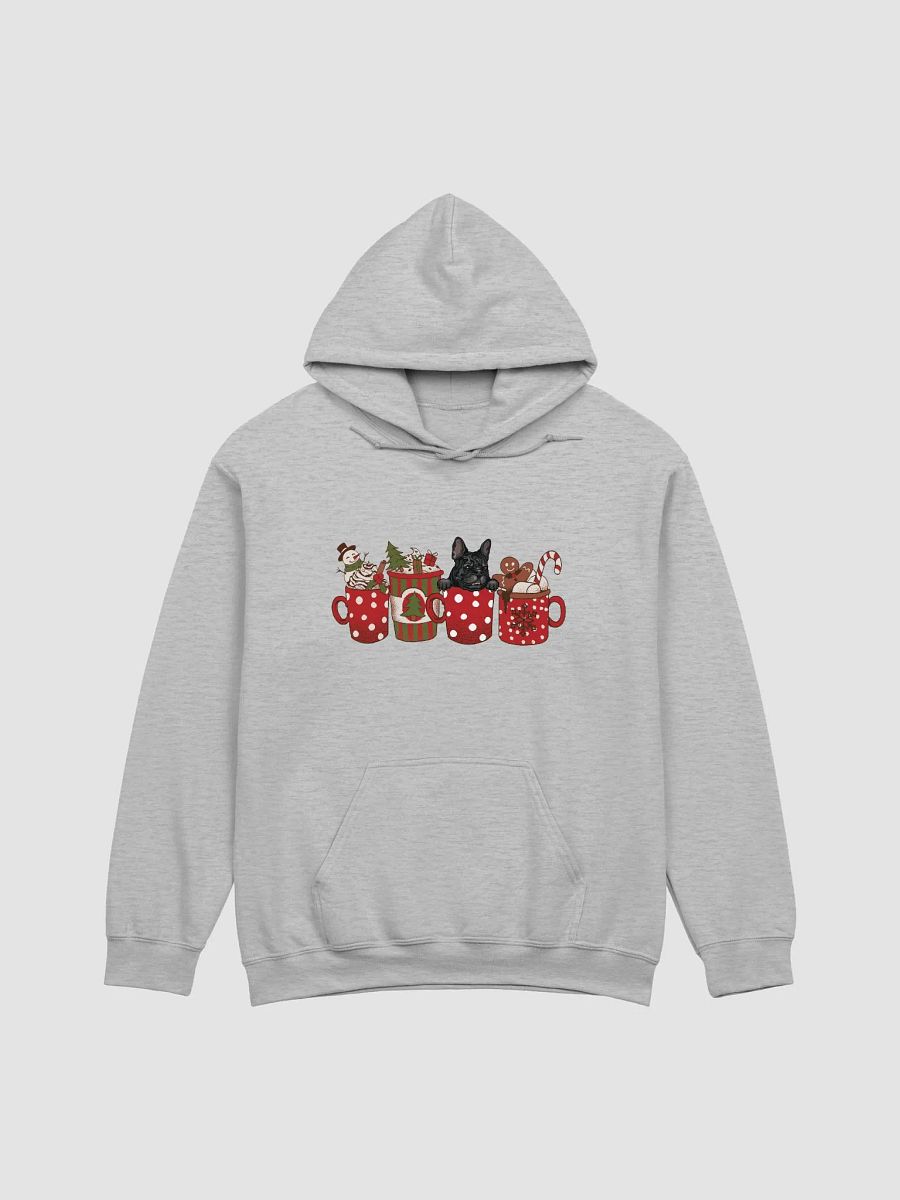 Cute French Bulldog(Black) in a Christmas Cup Hooded Sweatshirt | Funny Christmas Frenchie Pup in a Cup product image (24)