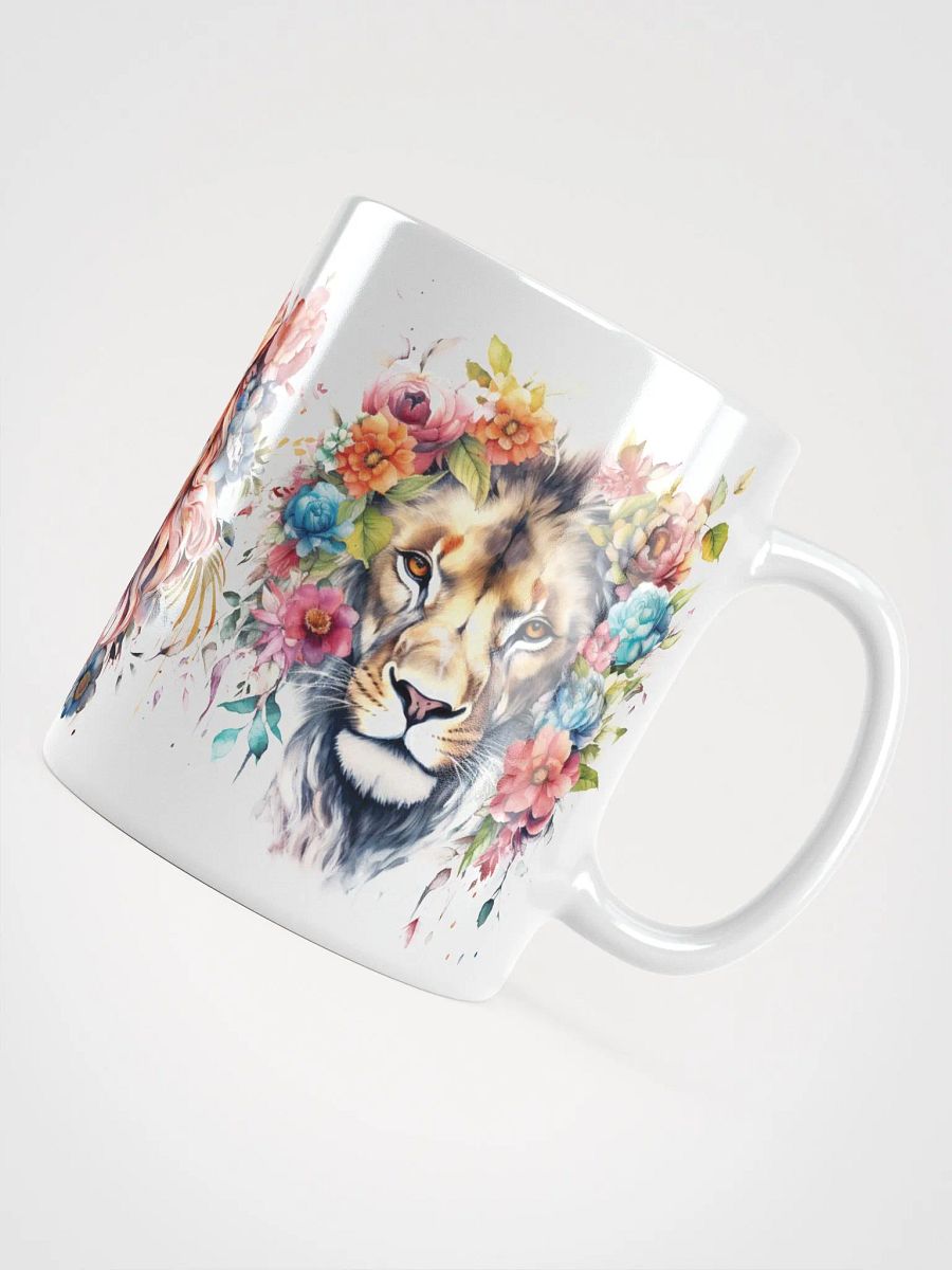 Floral Lion Heads White Glossy Mug product image (5)