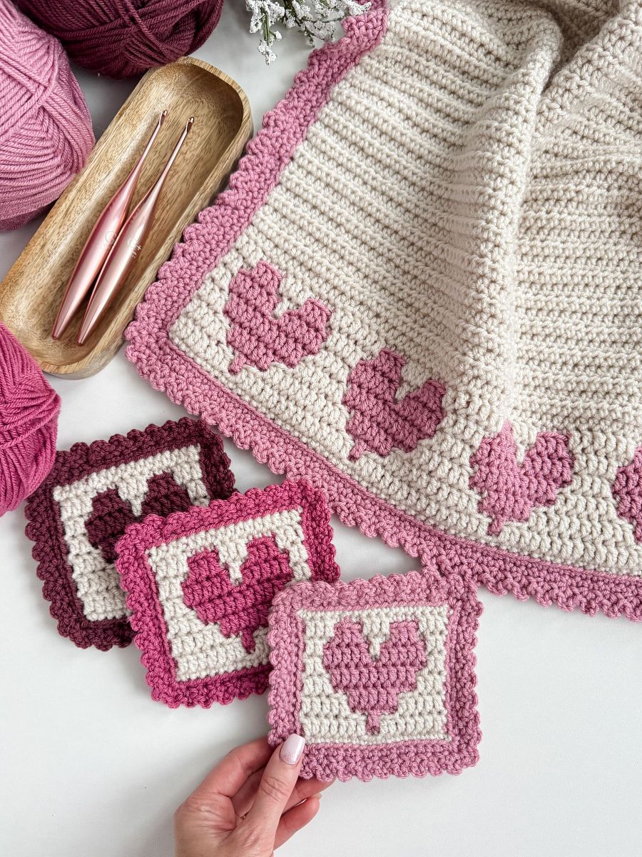 Heartstrings Mosaic Blanket and Coaster Crochet Pattern product image (2)