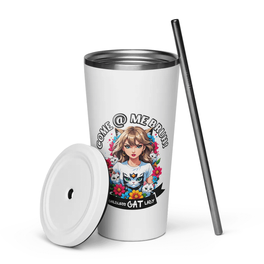 Childless Cat Lady 20 oz Tumbler Cup - White - Insulated Tumbler with a Straw product image (7)