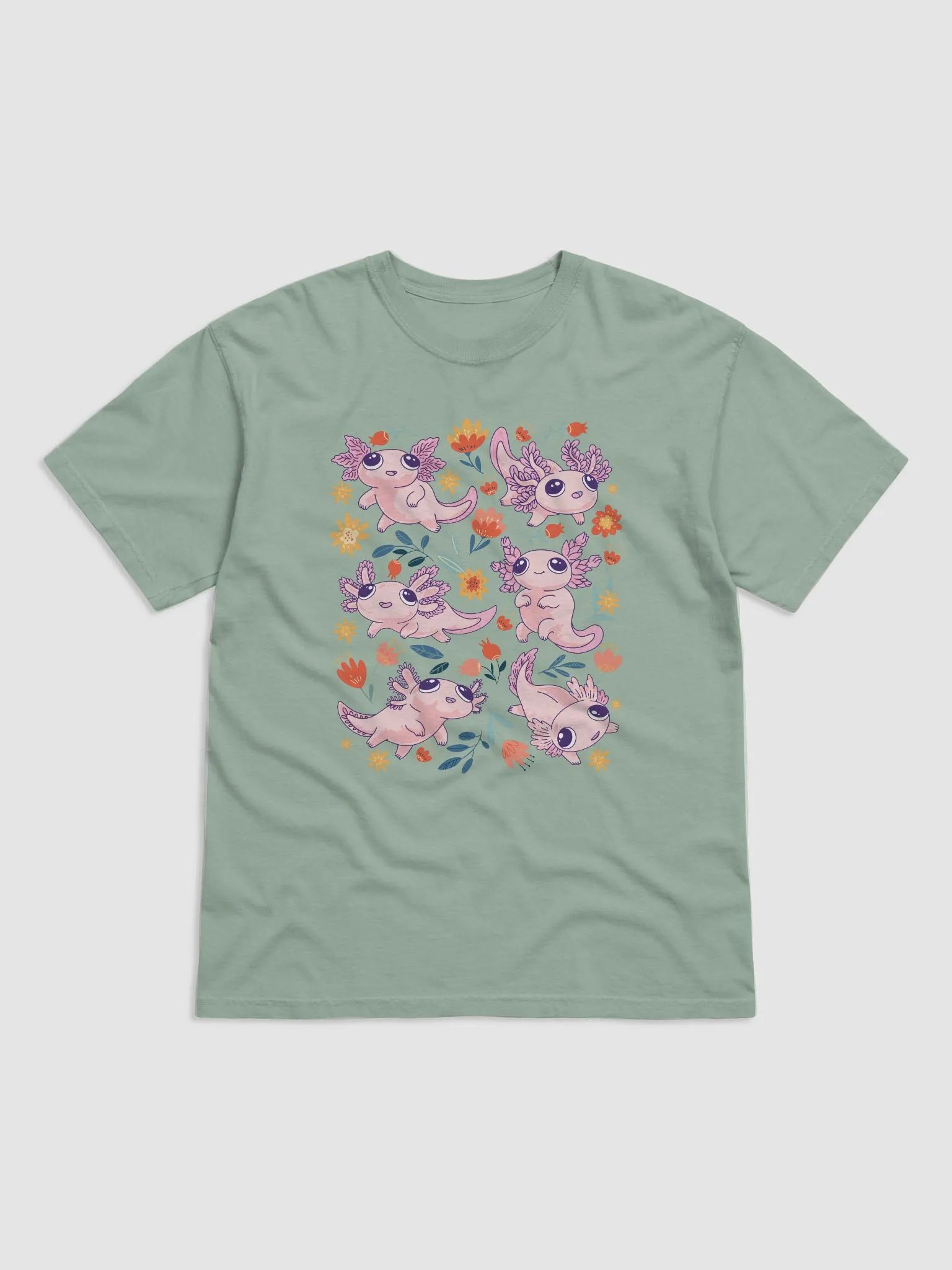 Cottagecore-Style Shirt of Kawaii Floral Axolotl | Cottagecore, Goblincore, and Forestcore-Inspired Flowers and Axolotl T-Shirt product image (4)