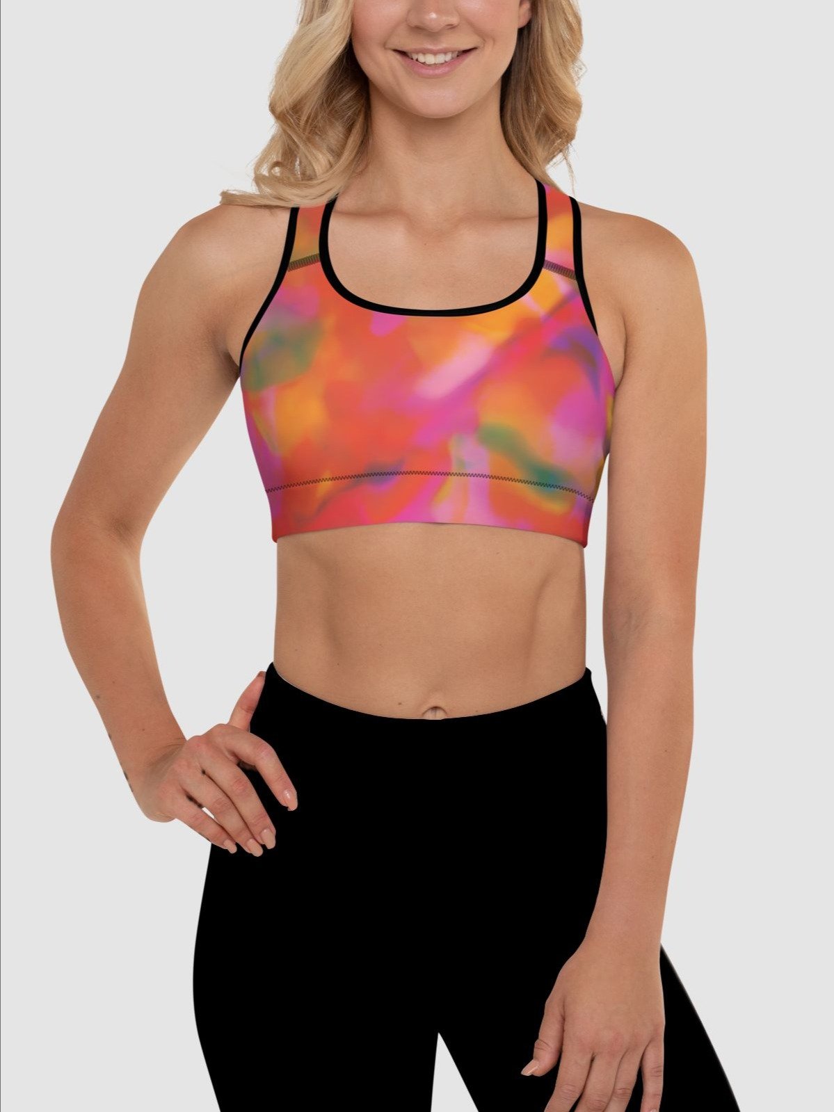 Printed Sport Bra "Trendy Vibrant Pink Orange Tie Dye" product image (3)