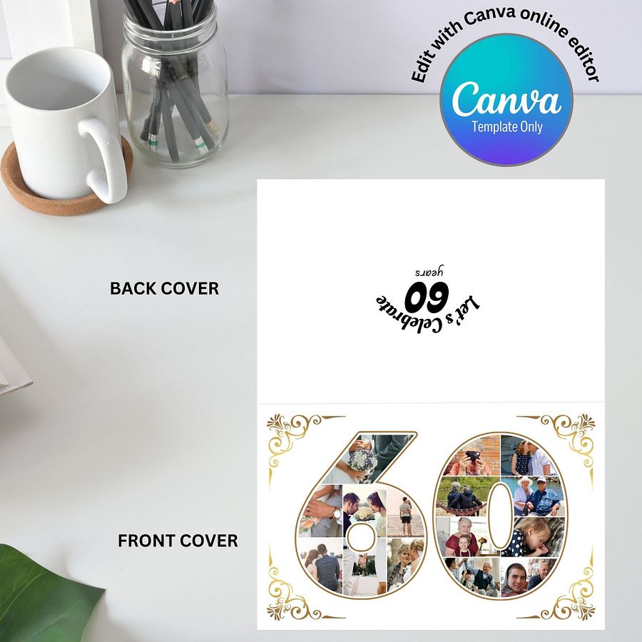 Sixty Year Celebration Card Photo Collage Canva Template product image (5)