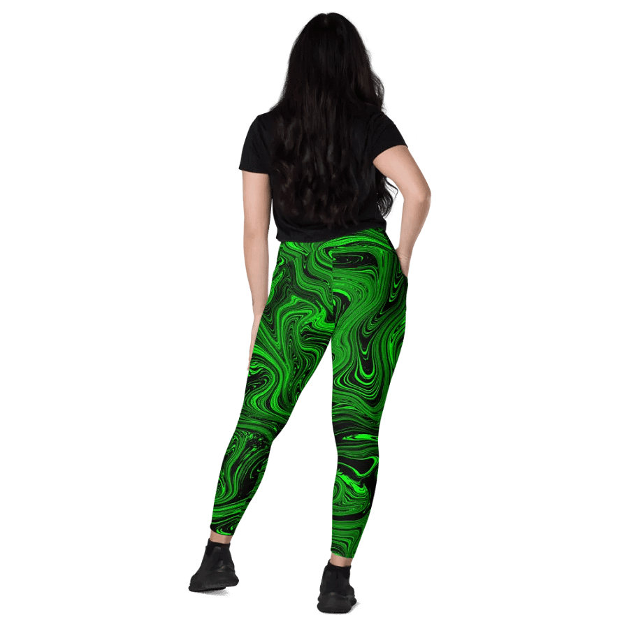 Leggings with Pockets - Green and Black Fluid Swirls product image (11)