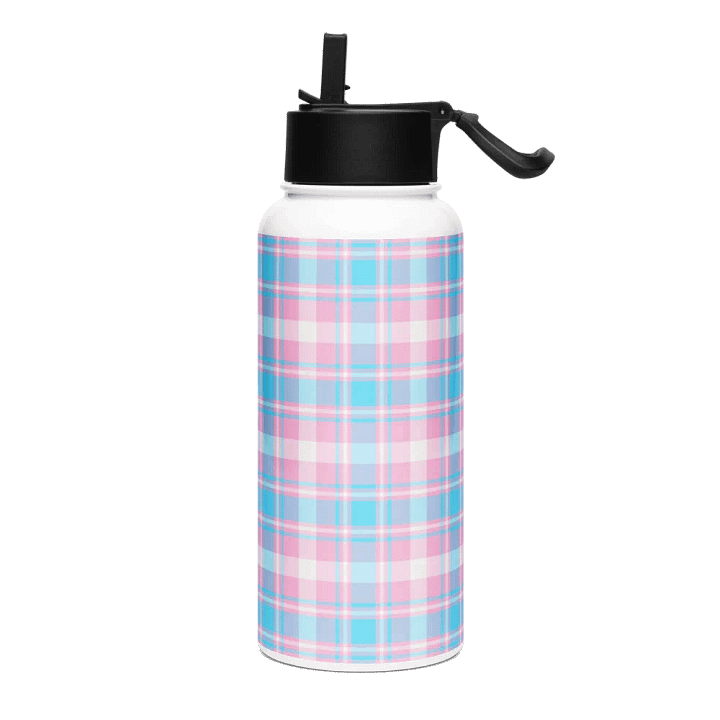 Baby Blue, Pink, and White Plaid Water Bottle product image (2)