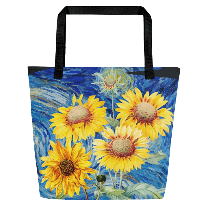 Big printed tote bag with Van Gogh inspired sunflowers and starry night product image (1)