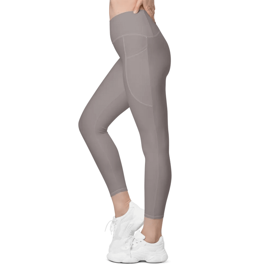 Plain Brownish Gray Light Summer Women's High Waisted Premium Crossover Leggings with Pockets by Treasure Pie product image (11)