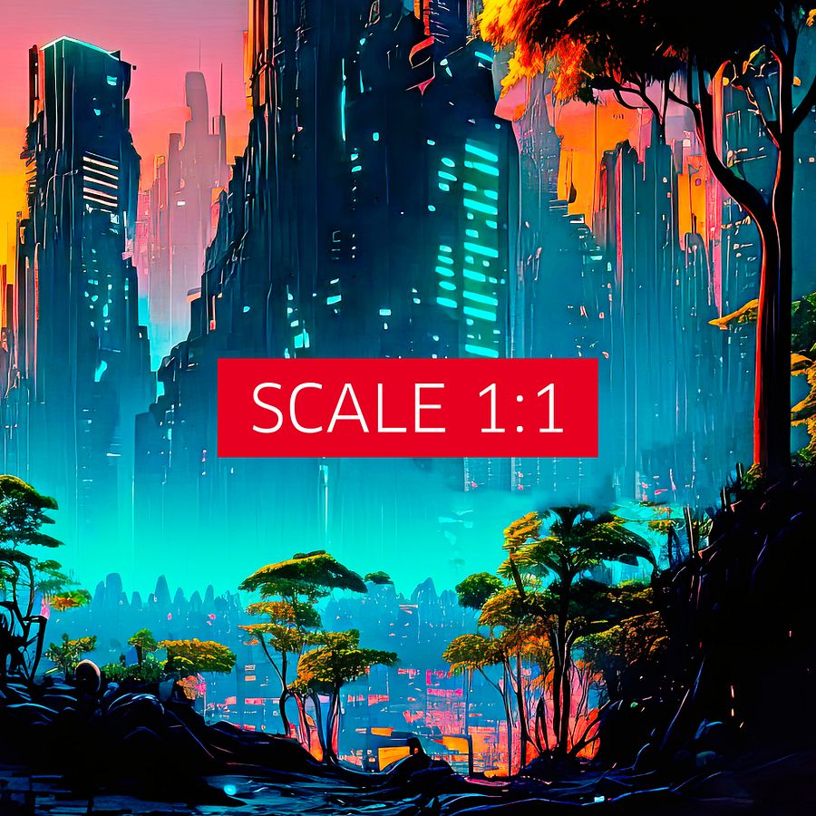 Neon cyberpunk city in a forest with Moons — surreal space collage art, futuristic sci-fi collage product image (4)