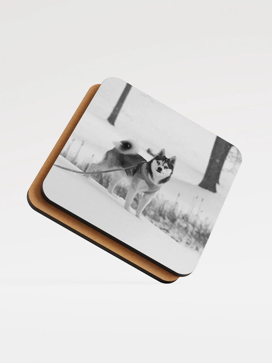 Cork Coaster - Cute Klee Kai puppy in the snow product image (5)