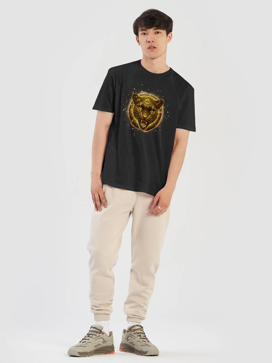 Glitter Gold Black jaguar Badge Design (Unisex Black T-Shirt) product image (7)