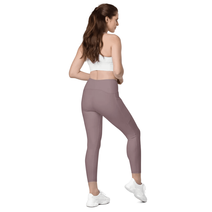 Plain Cool Purplish Brown Soft Summer Women's High Waisted Premium Crossover Leggings with Pockets by Treasure Pie product image (7)