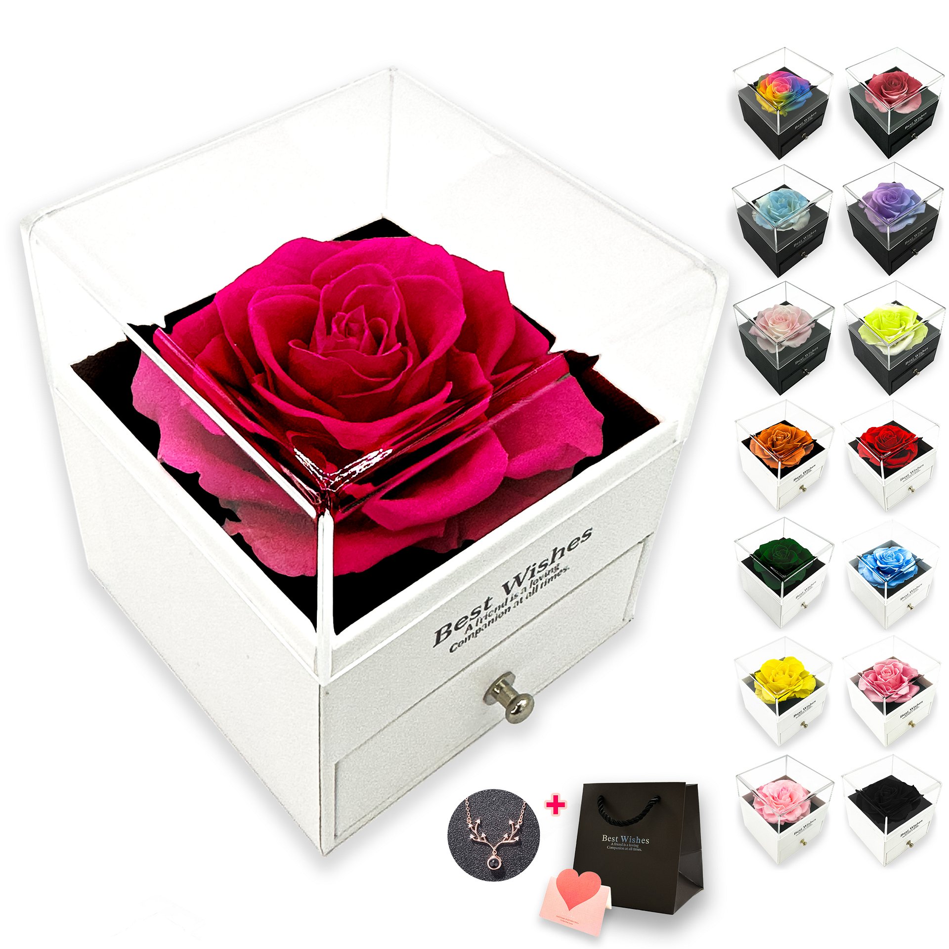 Eternal Rose Gift Box with "I Love You" Necklace (Hot Pink) product image (1)