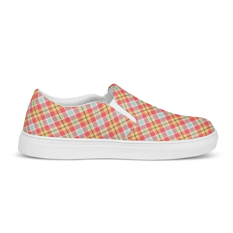 Coral Pink, Yellow, and Mint Green Plaid Women's Slip-On Shoes product image (5)