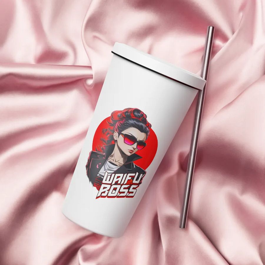 Waifu Boss 20 oz Tumbler Cup - White - Insulated Tumbler with a Straw v2 product image (4)